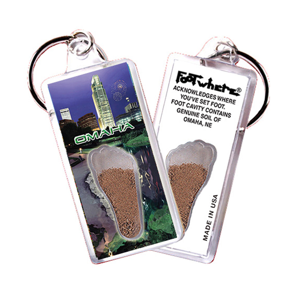 Omaha FootWhere® Souvenir Keychains. 6 Piece Set. Made in USA