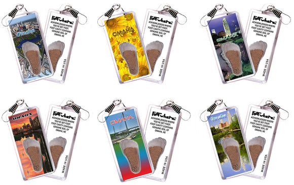 Omaha FootWhere® Souvenir Zipper-Pulls. 6 Piece Set. Made in USA
