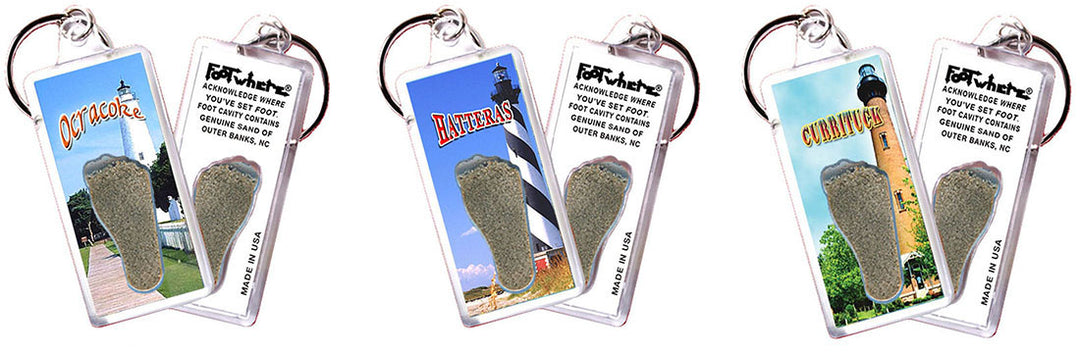Outer Banks FootWhere Souvenir Keychains. 3 Piece Set. Made in USA