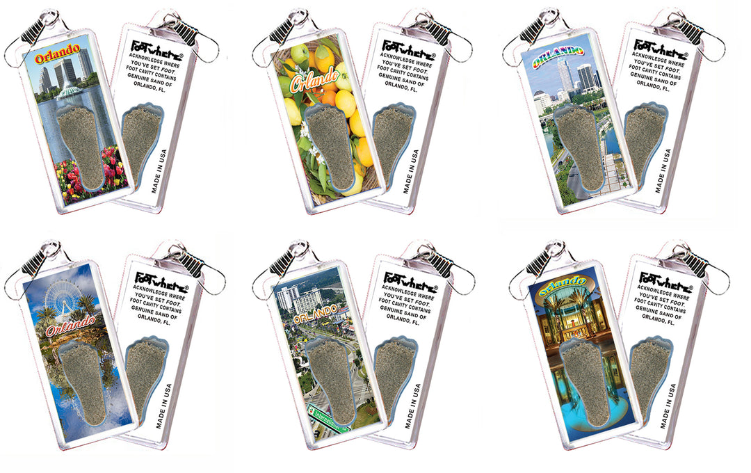 Orlando FootWhere® Souvenir Zipper-Pulls. 6 Piece Set. Made in USA