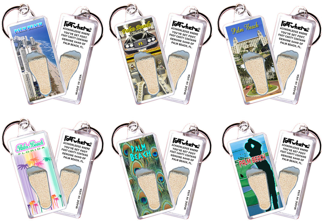 Palm Beach FootWhere® Souvenir Keychains. 6 Piece Set. Made in USA
