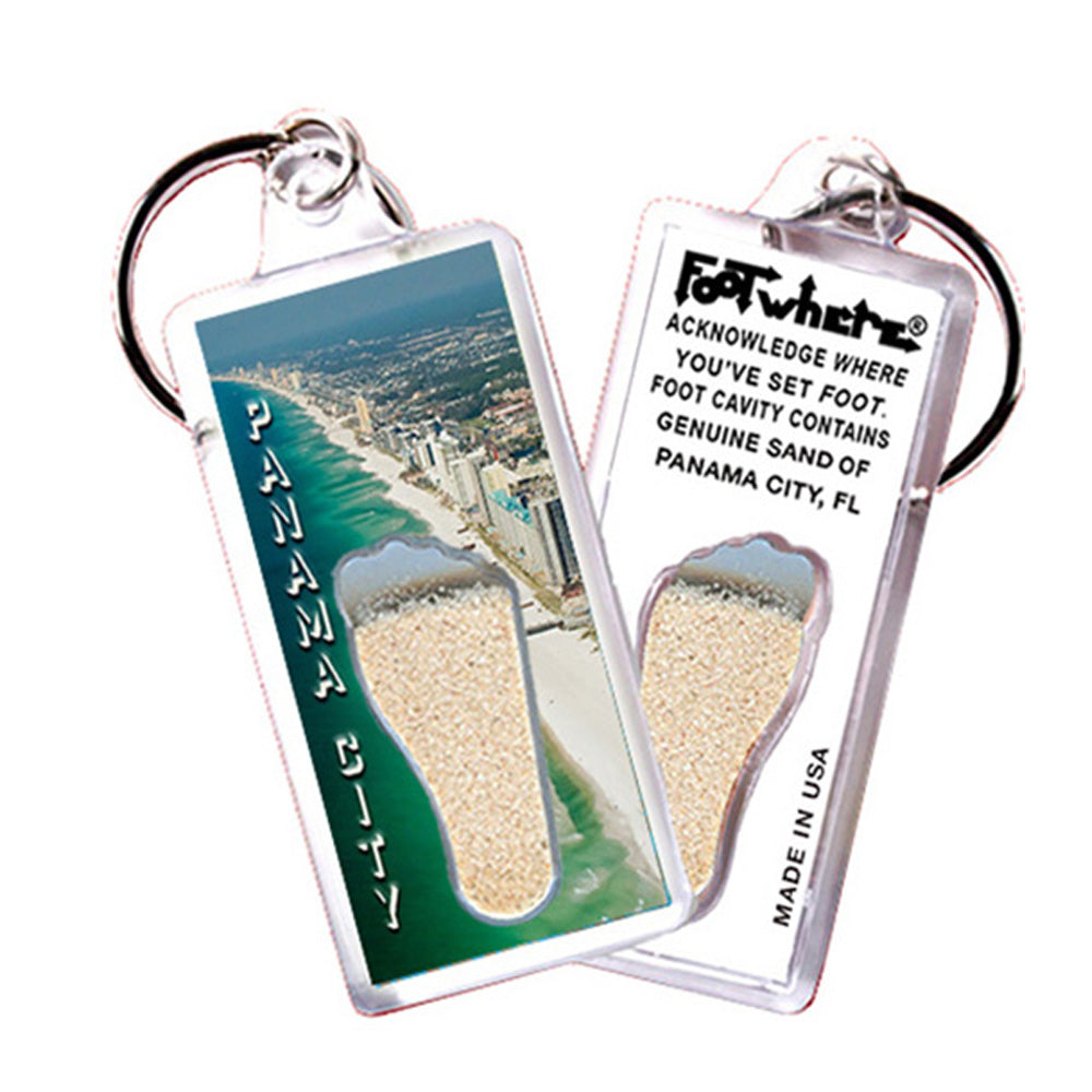 Panama City FootWhere® Souvenir Keychains. 6 Piece Set. Made in USA
