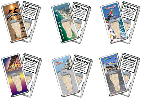 Panama City FootWhere® Souvenir Magnets. 6 Piece Set. Made in USA
