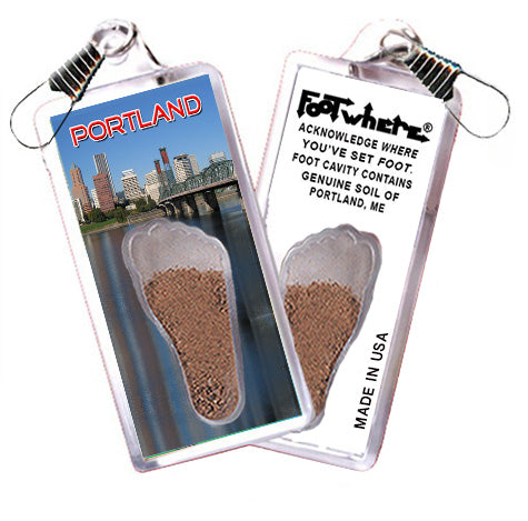 Portland, ME FootWhere® Souvenir Zipper-Pulls. 6 Piece Set. Made in USA