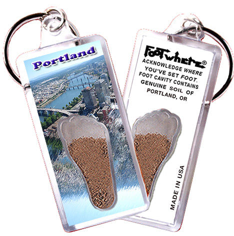 Portland, OR FootWhere® Souvenir Keychains. 6 Piece Set. Made in USA