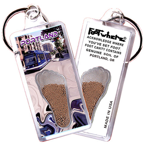 Portland, OR FootWhere® Souvenir Keychains. 6 Piece Set. Made in USA