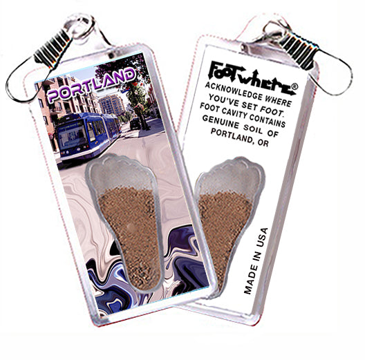 Portland, OR FootWhere® Souvenir Zipper-Pulls. 6 Piece Set. Made in USA