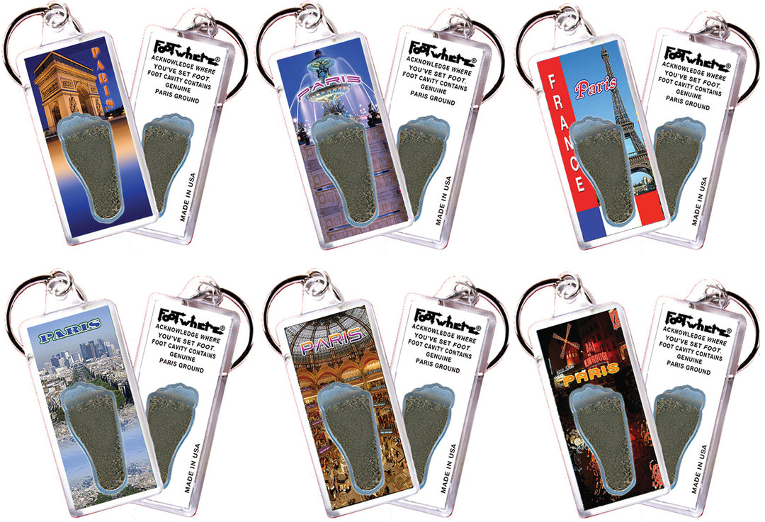 Paris FootWhere® Souvenir Keychain. 72 pieces/ 6 assorted styles.