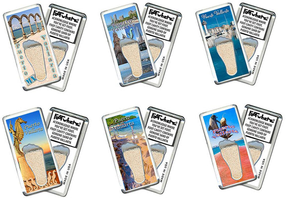Puerto Vallarta FootWhere® Souvenir Fridge Magnets. 6 Piece Set. Made in USA - FootWhere® Souvenir Shop