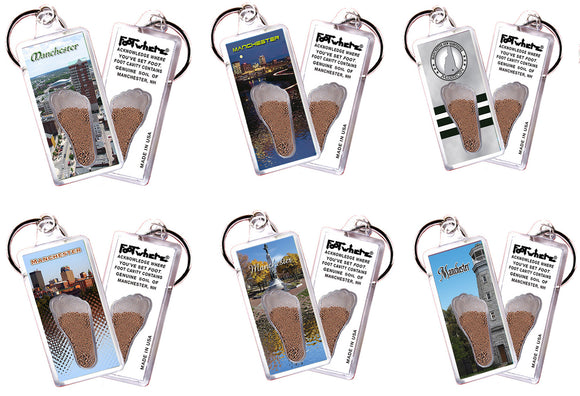 Manchester FootWhere® Souvenir Keychain. 72 pieces/6 assorted styles.