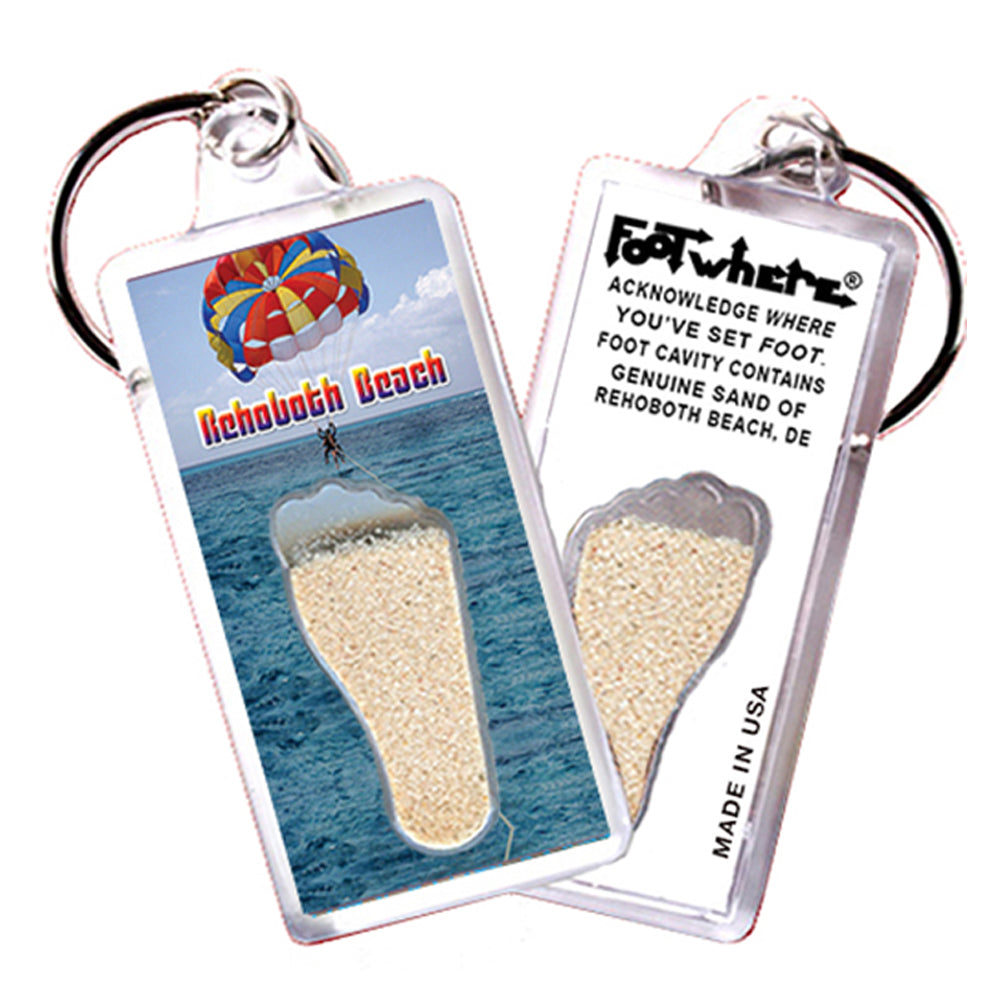 Rehoboth Beach FootWhere® Souvenir Keychains. 6 Piece Set. Made in US
