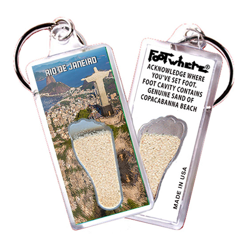 Rio De Janeiro FootWhere® Souvenir Keychains. 6 Piece Set. Made in USA
