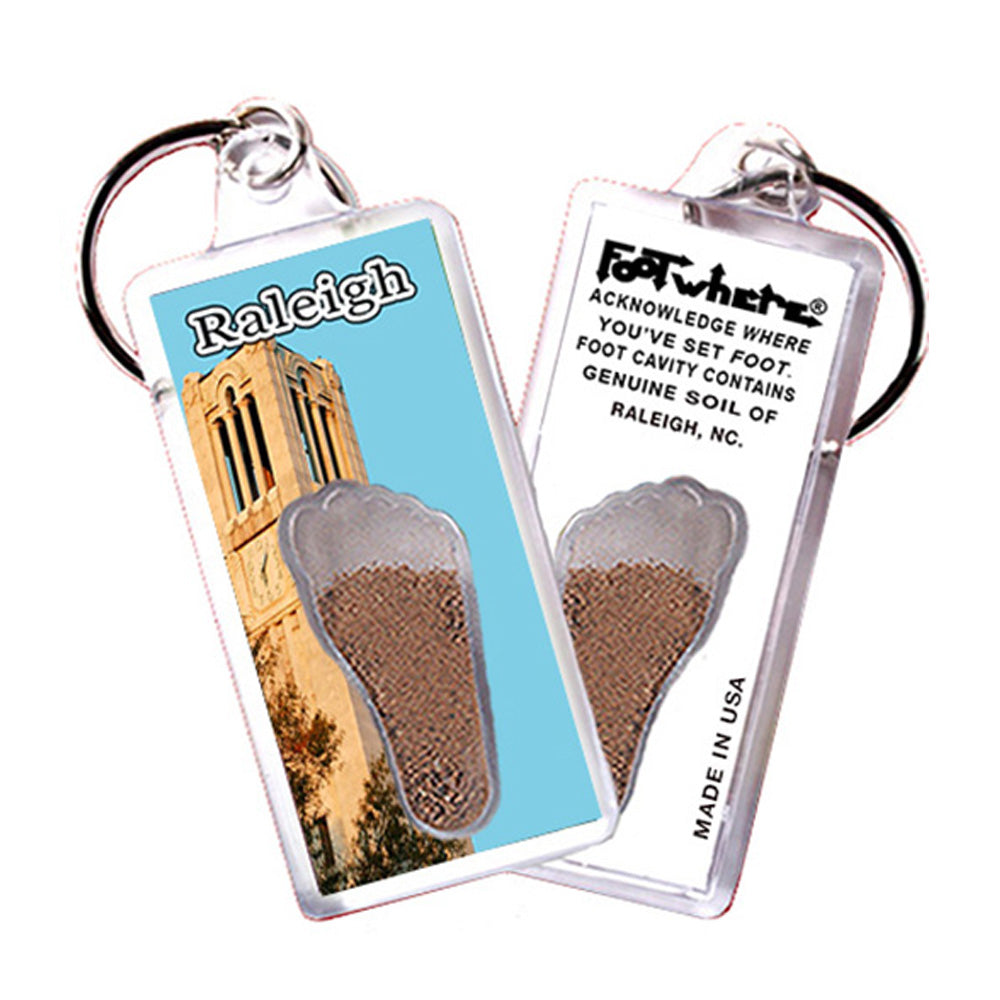 Raleigh FootWhere® Souvenir Keychains 6 Piece Set. Made in US