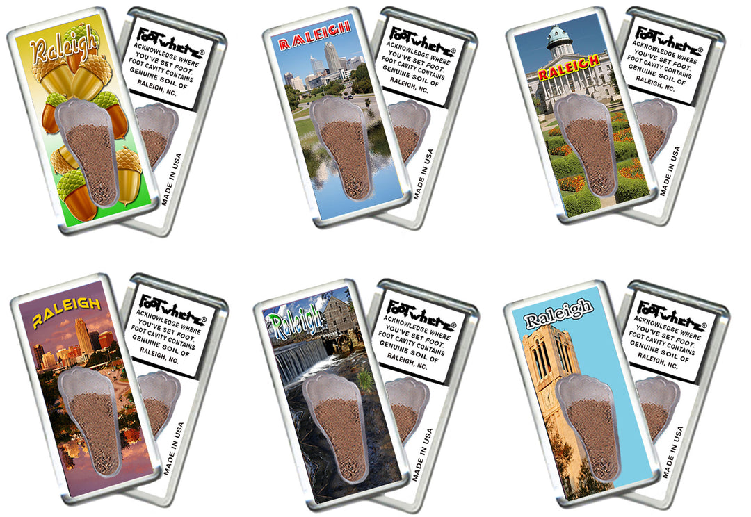 Raleigh FootWhere® Souvenir Magnets. 6 Piece Set. Made in US