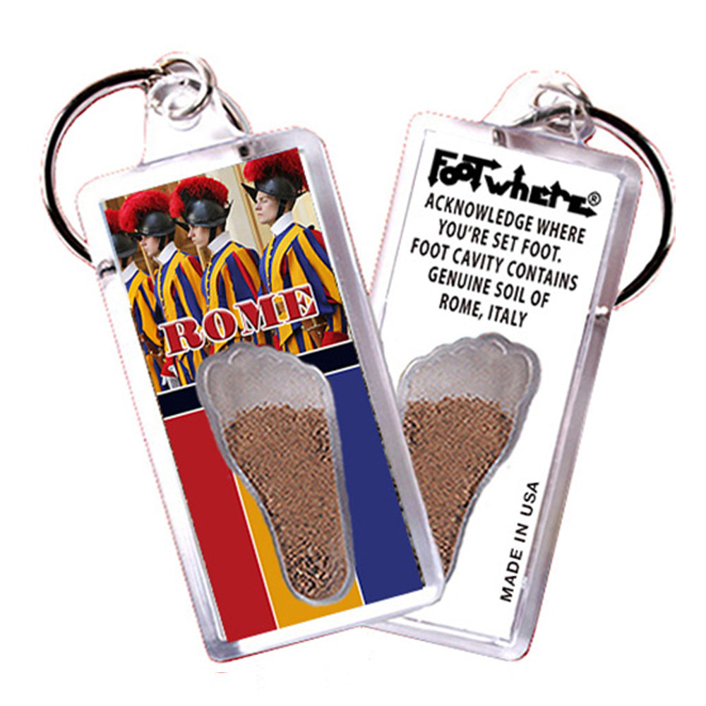 Rome, Italy FootWhere® Souvenir Keychains. 6 Piece Set. Made in USA