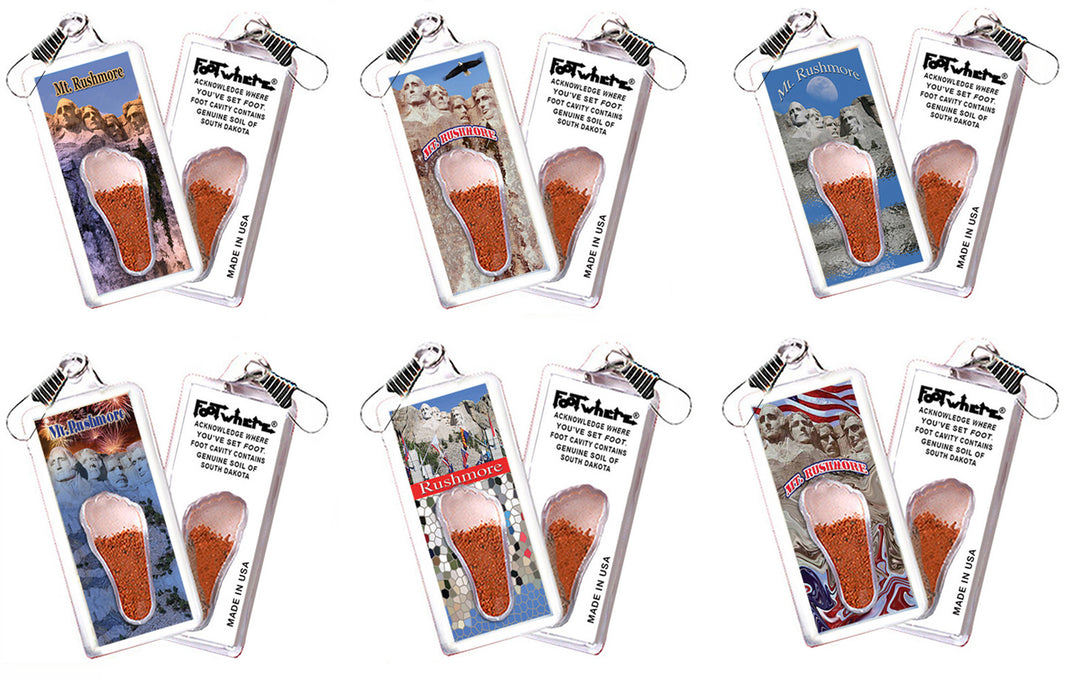 Mount Rushmore FootWhere® Souvenir Zipper-Pulls. 6 Piece Set. Made in USA