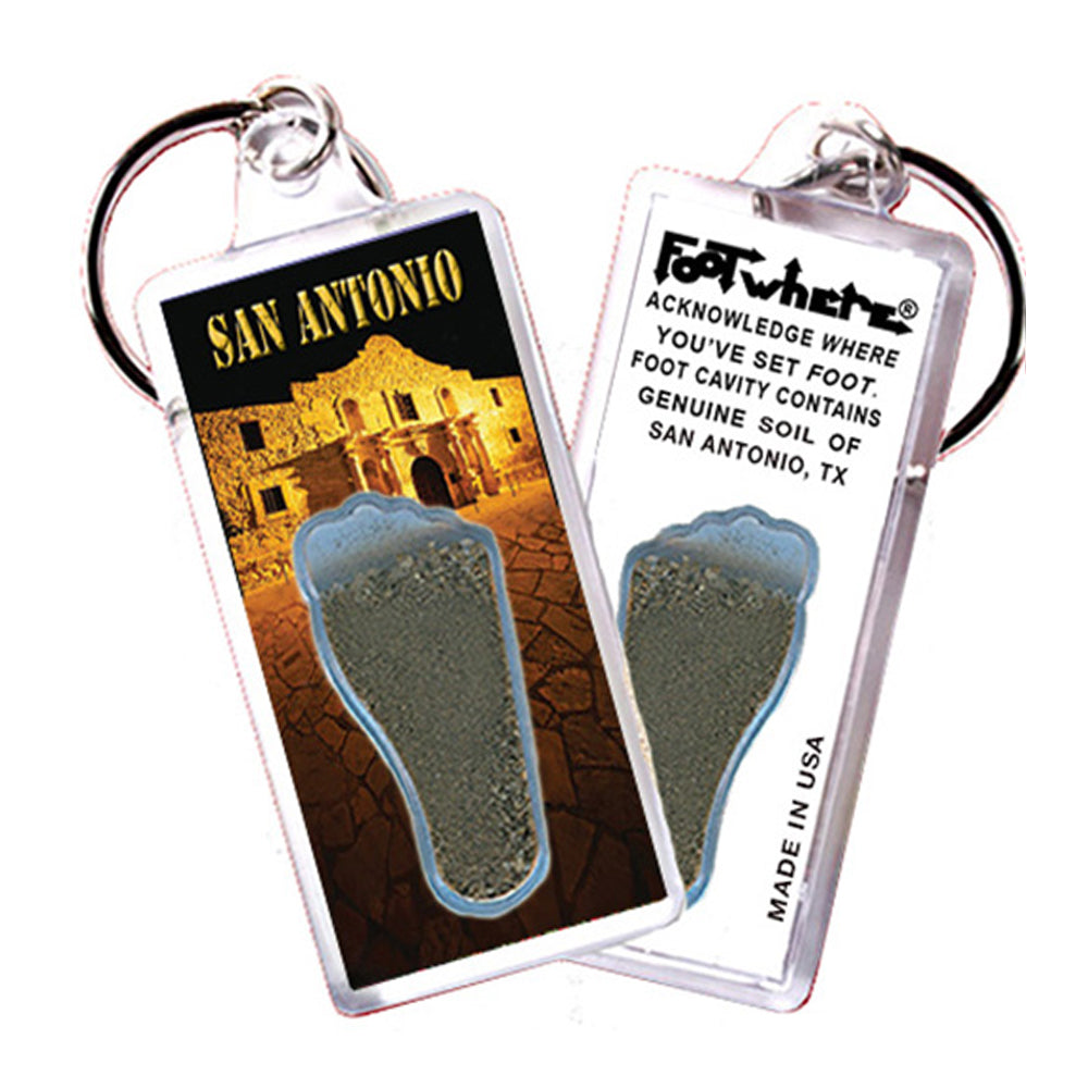 San Antonio FootWhere® Souvenir Keychains. 6 Piece Set. Made in USA