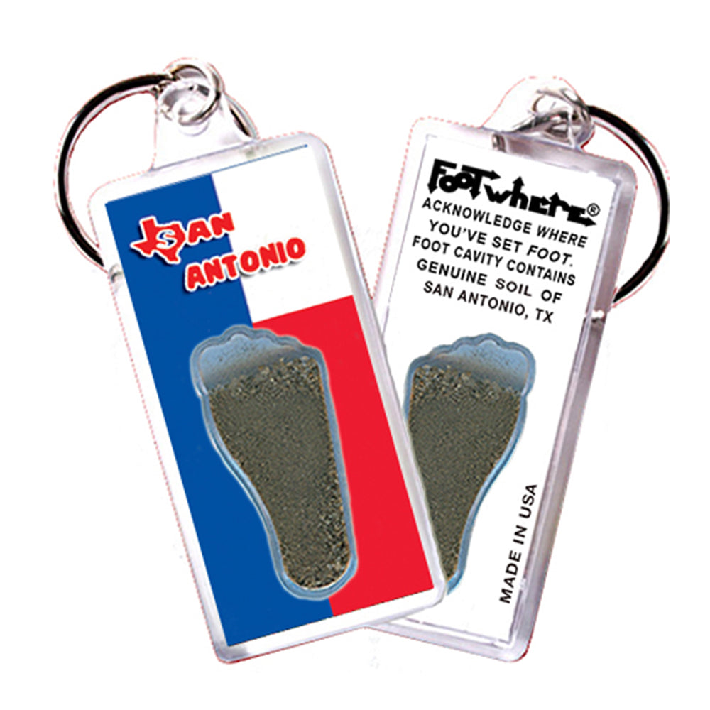 San Antonio FootWhere® Souvenir Keychains. 6 Piece Set. Made in USA