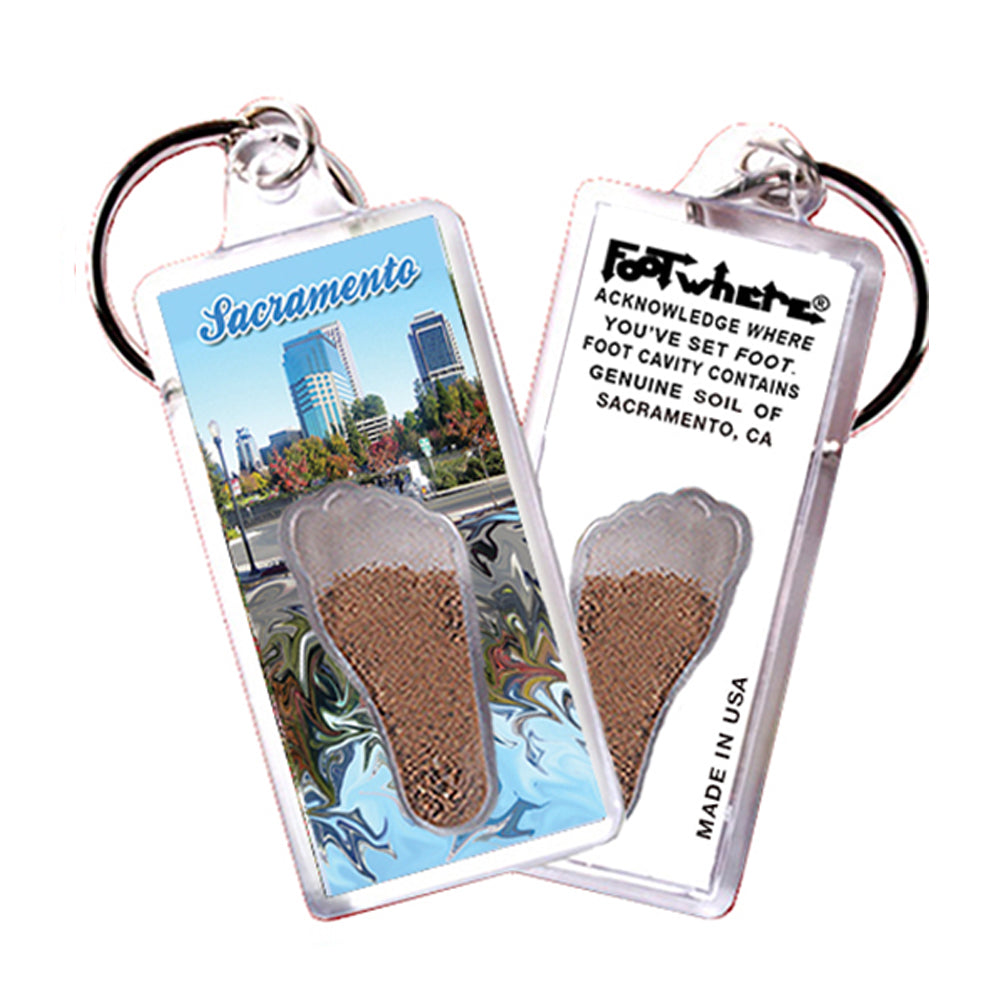 Sacramento FootWhere® Souvenir Keychains. 6 Piece Set. Made in USA