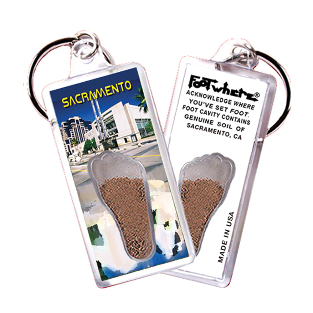 Sacramento FootWhere® Souvenir Keychains. 6 Piece Set. Made in USA