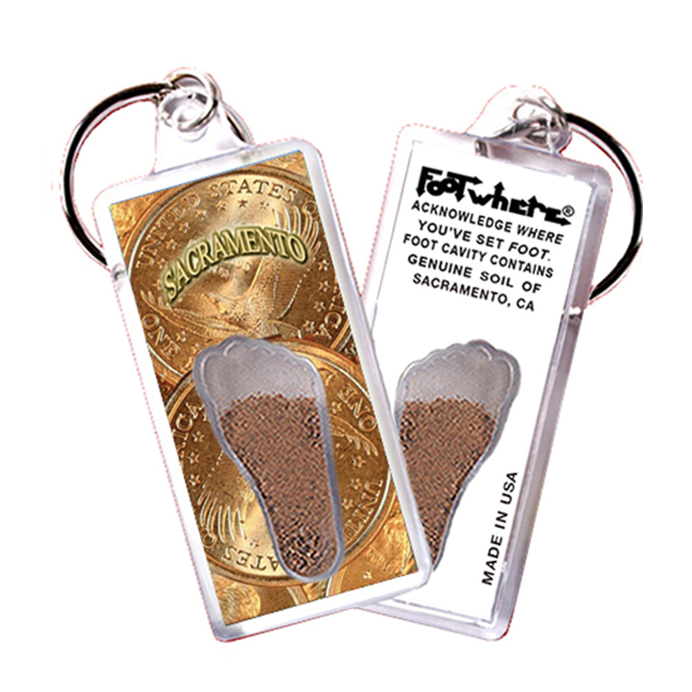 Sacramento FootWhere® Souvenir Keychains. 6 Piece Set. Made in USA