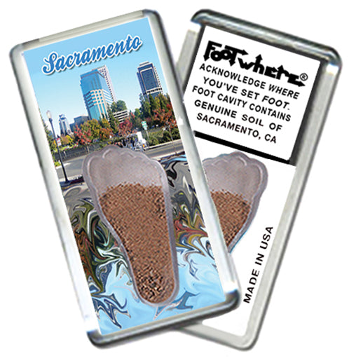 Sacramento FootWhere® Souvenir Fridge Magnets. 6 Piece Set. Made in USA