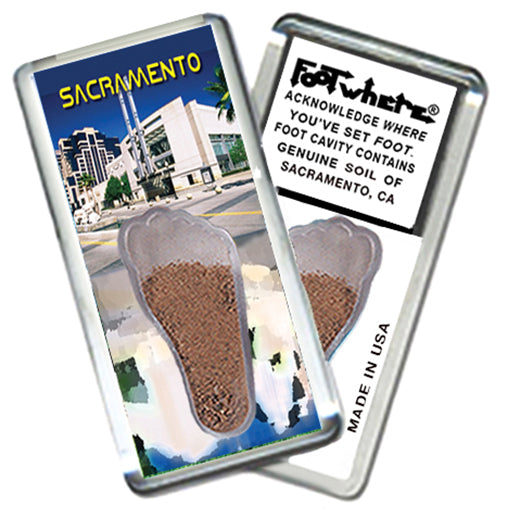 Sacramento FootWhere® Souvenir Fridge Magnets. 6 Piece Set. Made in USA