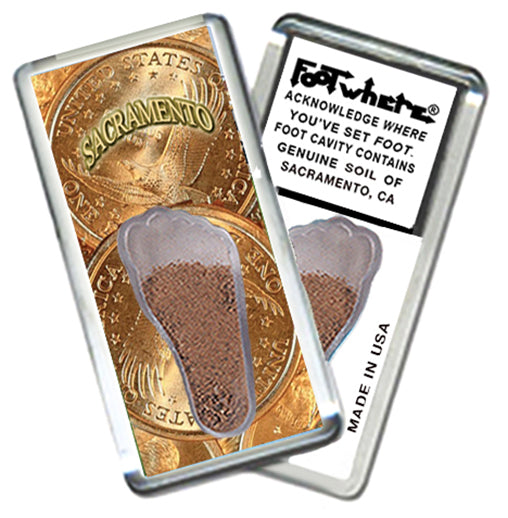 Sacramento FootWhere® Souvenir Fridge Magnets. 6 Piece Set. Made in USA