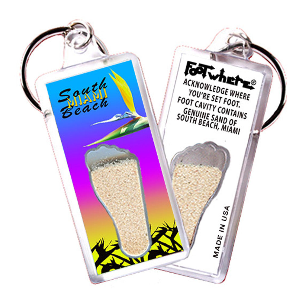 South Beach Miami FootWhere® Souvenir Keychain. 72 pieces/ 6 assorted styles.