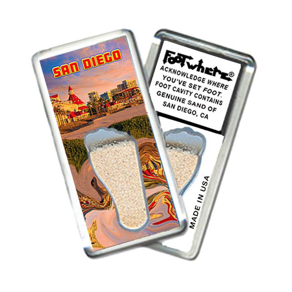 San Diego FootWhere® Souvenir Magnets. 6 Piece Set. Made in USA