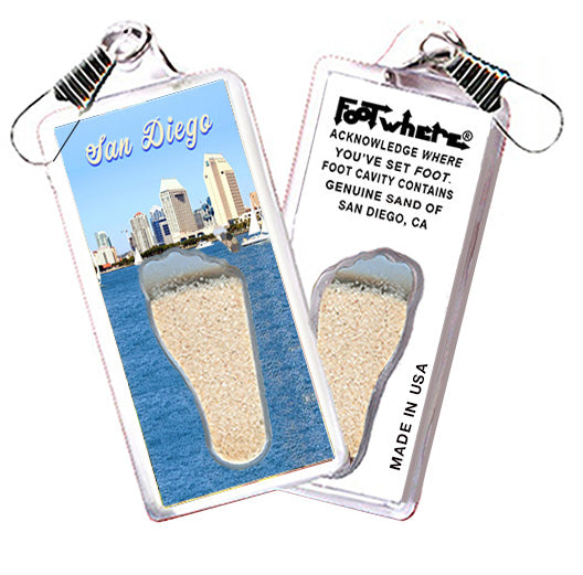 San Diego FootWhere® Souvenir Zipper-Pulls. 6 Piece Set. Made in USA
