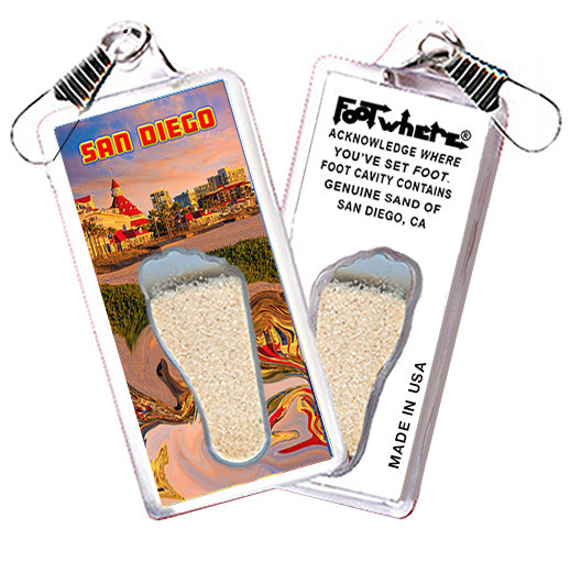 San Diego FootWhere® Souvenir Zipper-Pulls 6 Piece Set. Made in USA