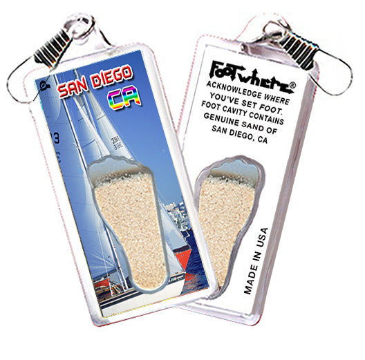 San Diego FootWhere® Souvenir Zipper-Pulls. 6 Piece Set. Made in USA