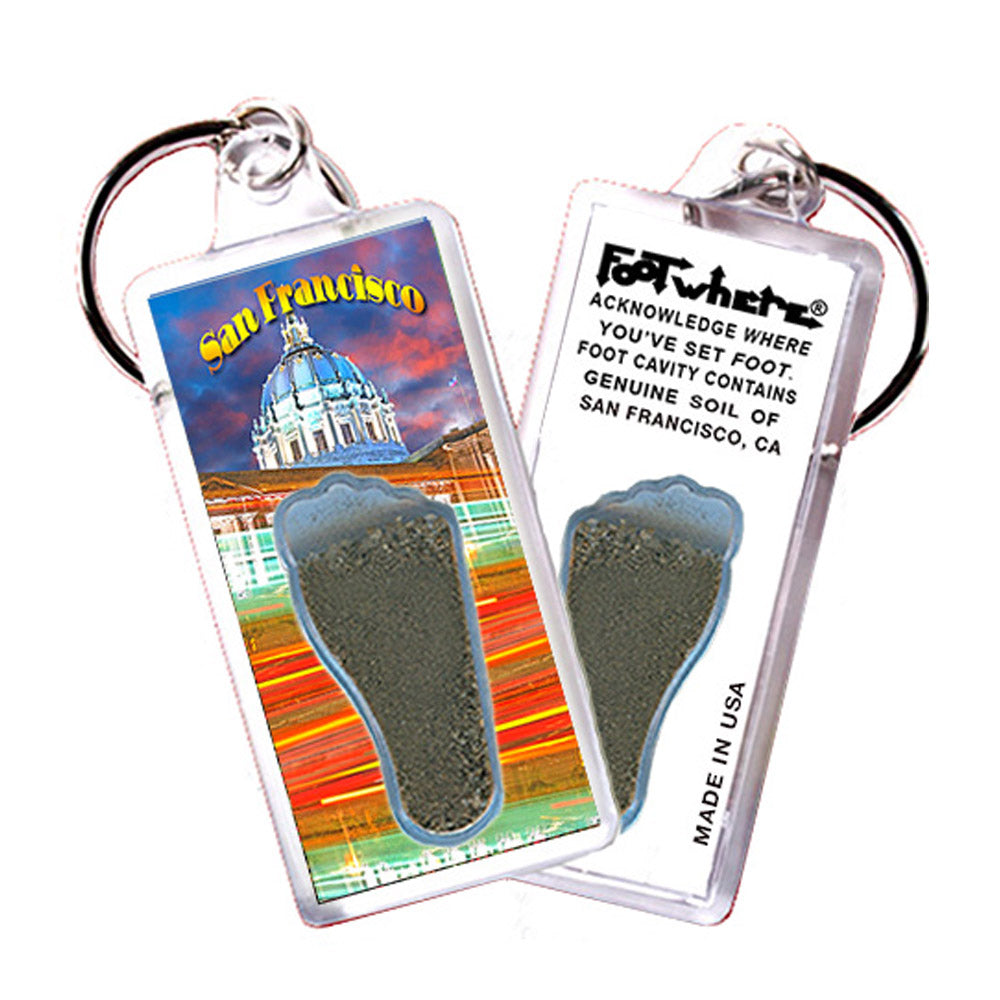 San Francisco FootWhere® Souvenir Keychains. 6 Piece Set. Made in USA