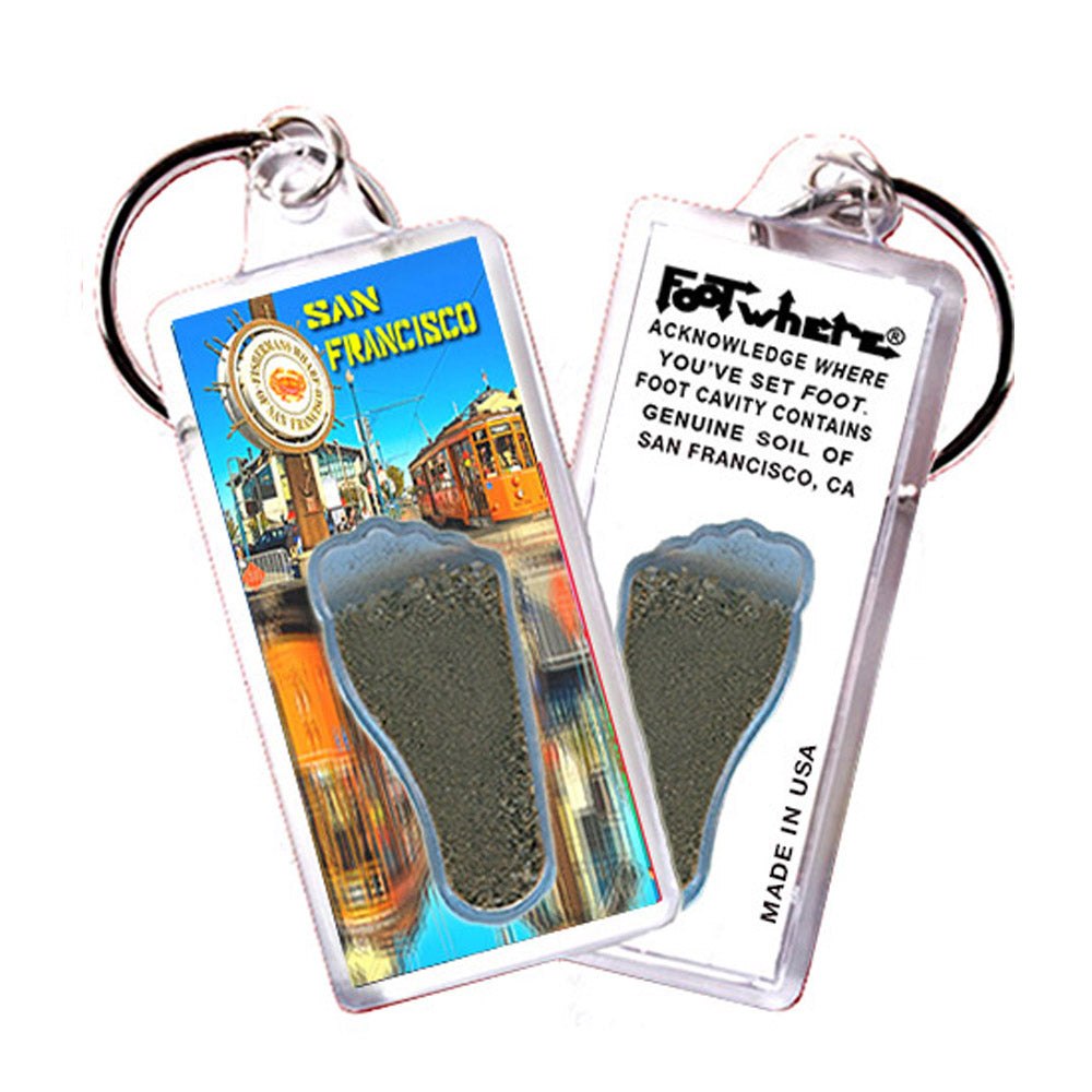 San Francisco FootWhere® Souvenir Keychains. 6 Piece Set. Made in USA