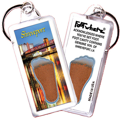 Shreveport FootWhere® Souvenir Keychains. 6 Piece Set. Made in USA