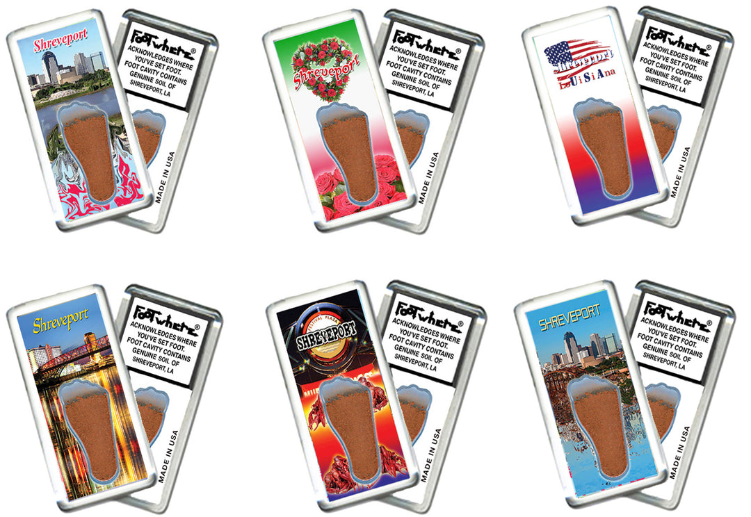 Shreveport FootWhere® Souvenir Magnets. 6 Piece Set. Made in USA