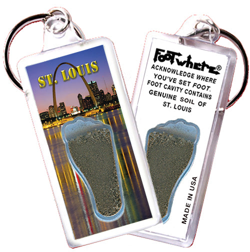 St. Louis FootWhere® Souvenir Keychains. 6 Piece Set. Made in USA