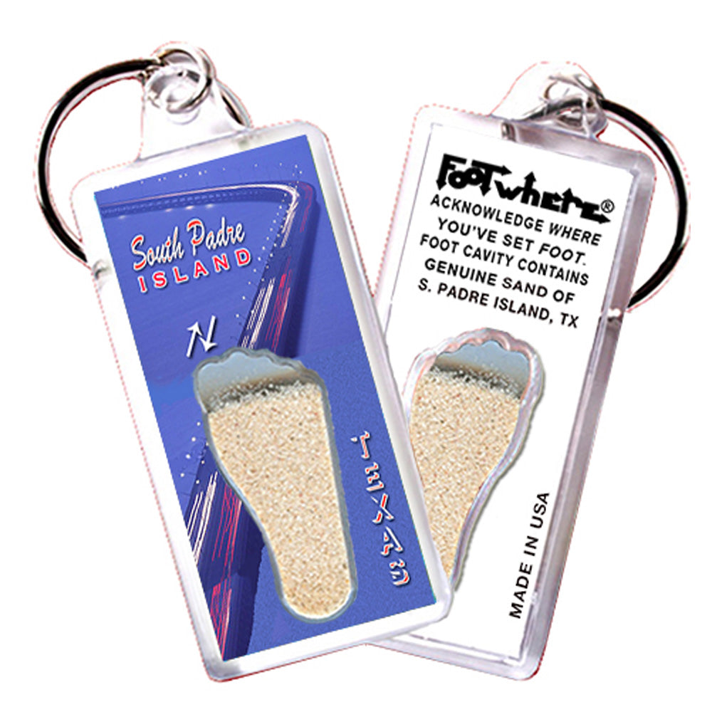 South Padre Island FootWhere® Souvenir Keychains 6 Piece Set. Made in USA