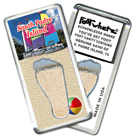 South Padre Island FootWhere® Souvenir Magnets. 6 Piece Set. Made in USA