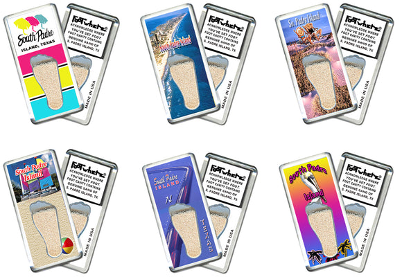 South Padre, TX FootWhere® Souvenir Magnet. 72 pieces/6 assorted styles.