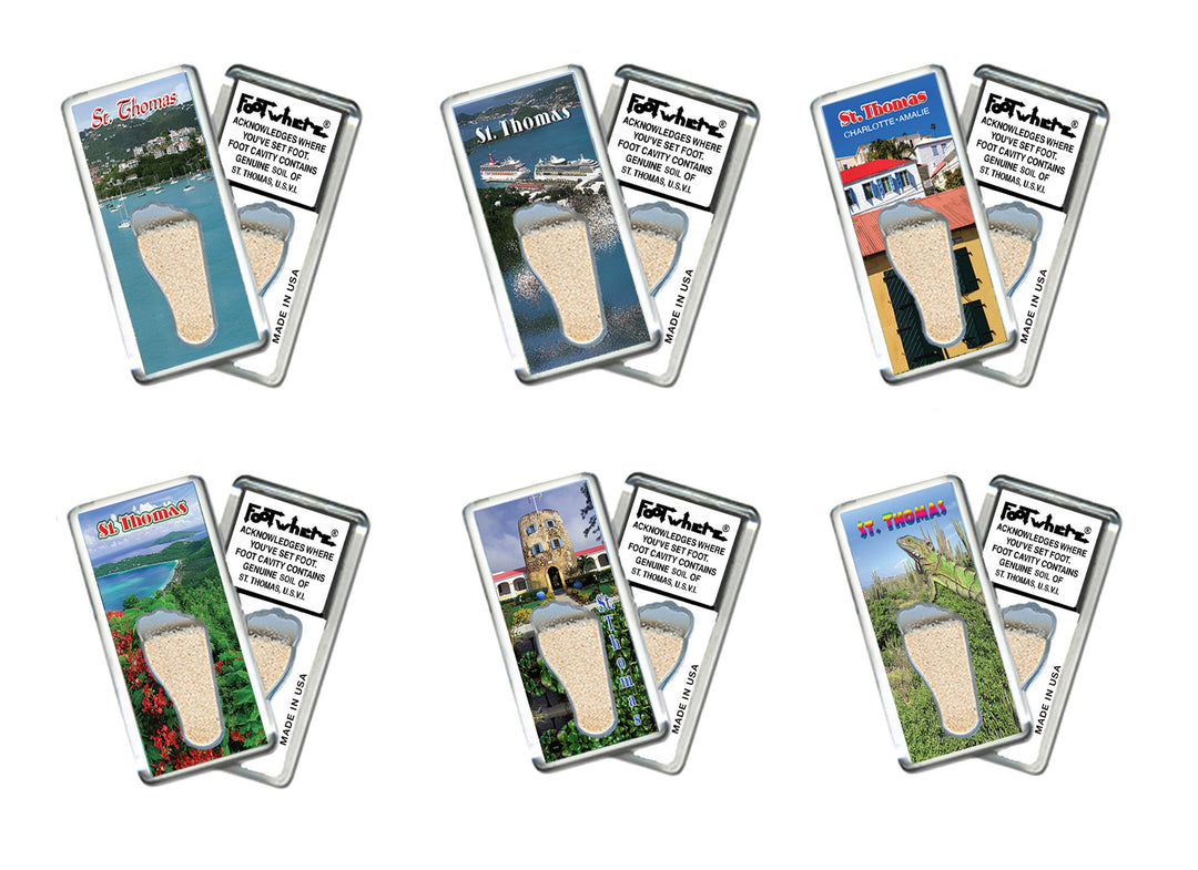 St. Thomas, V.I. FootWhere® Souvenir Magnet. 72 pieces/6 assorted styles.