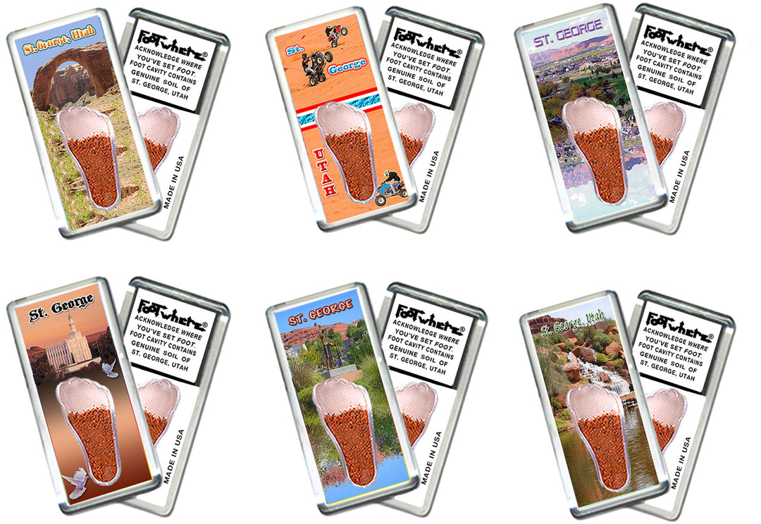 St. George, UT FootWhere® Souvenir Magnet. 72 pieces/6 assorted styles.