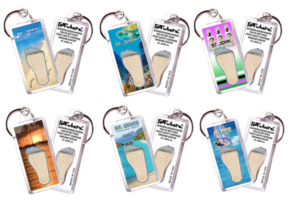 St. John, V.I. FootWhere® Souvenir Keychain. 72 pieces/6 assorted styles.