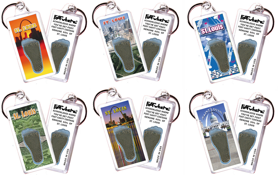 St. Louis FootWhere® Souvenir Keychain. 72 pieces / 6 assorted styles.