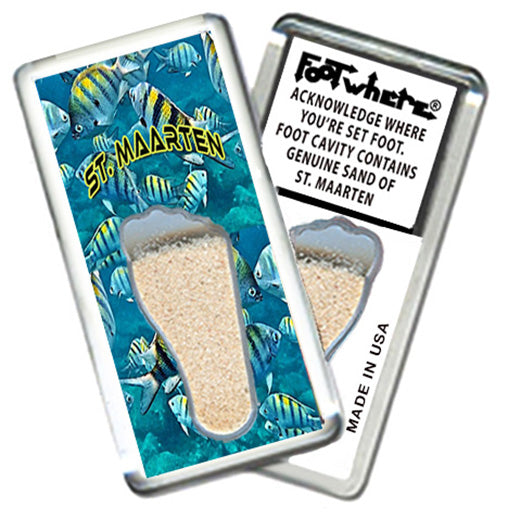 St. Maarten FootWhere® Souvenir Magnets. 6 Piece Set. Made in USA