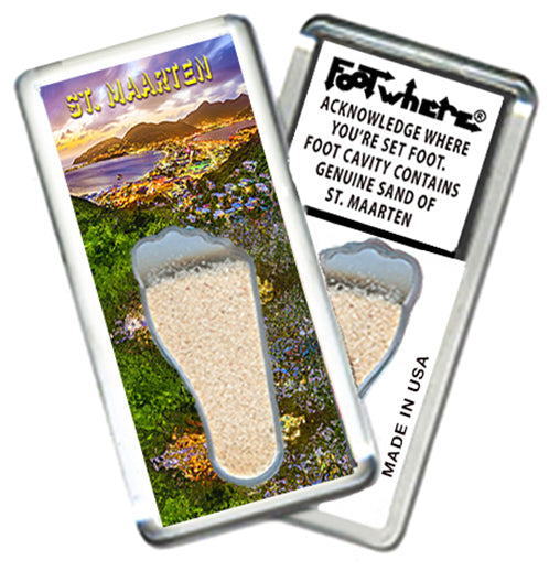 St. Maarten FootWhere® Souvenir Magnets. 6 Piece Set. Made in USA
