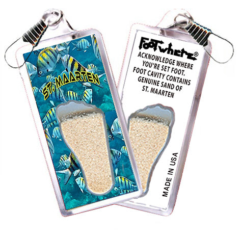 St. Maarten FootWhere® Souvenir Zipper-Pulls. 6 Piece Set. Made in USA