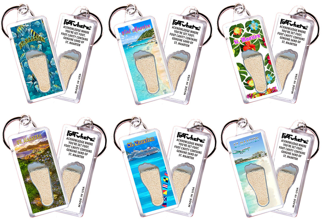 St. Maarten  FootWhere® Souvenir Keychain. 72 pieces/6 assorted styles.