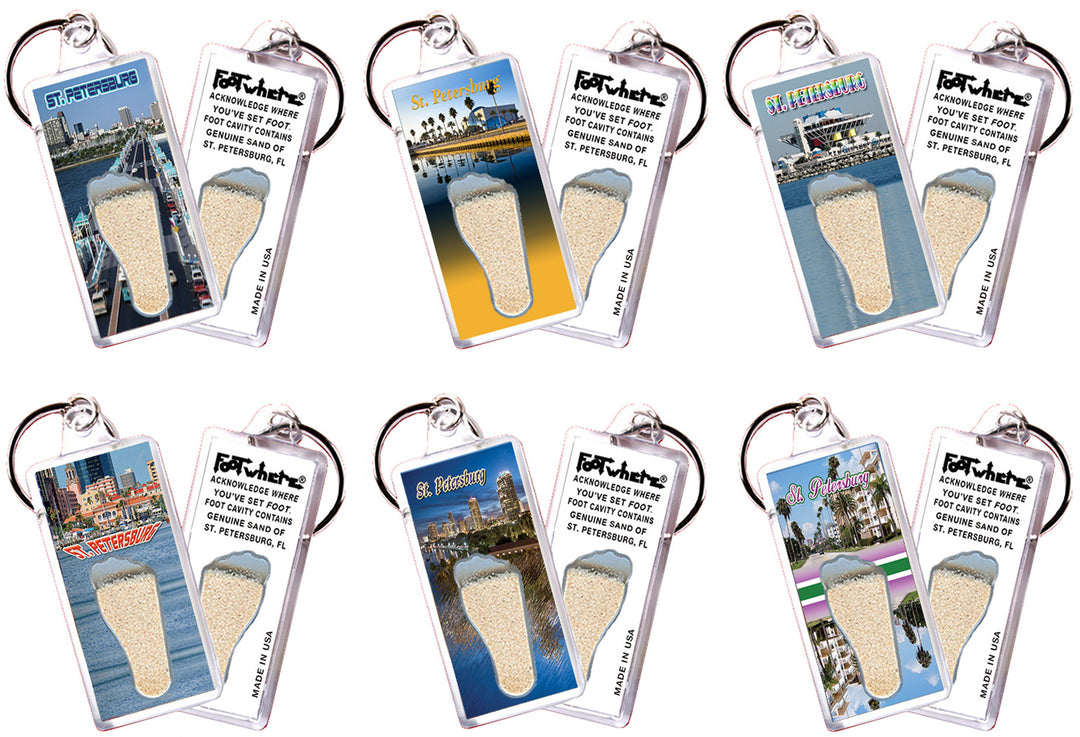 St. Pertersburg FootWhere Souvenir Keychain. 72 pieces/6 assorted styles.